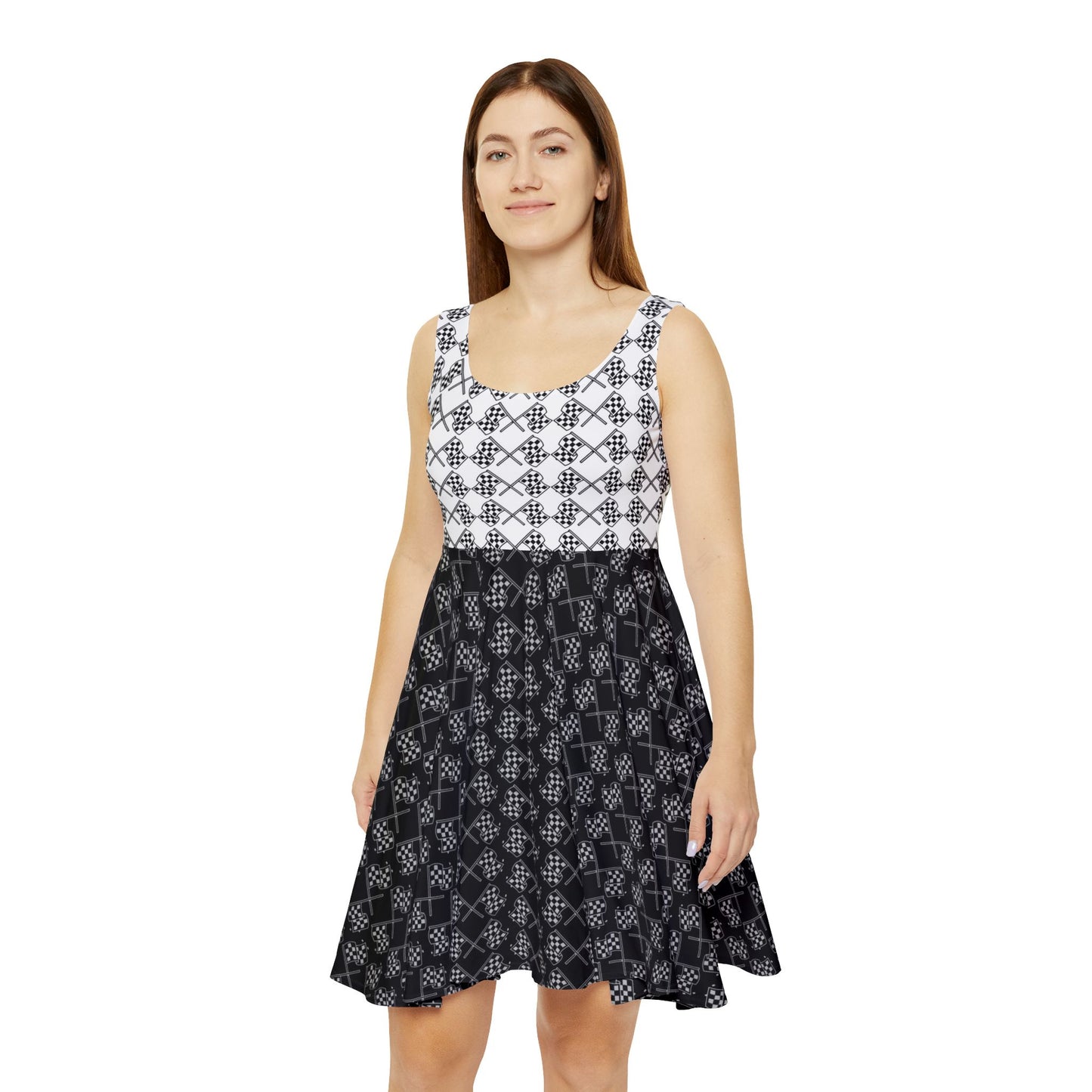Racer Chic Black and White Women's Skater Dress - Perfect for Casual Outings and Parties