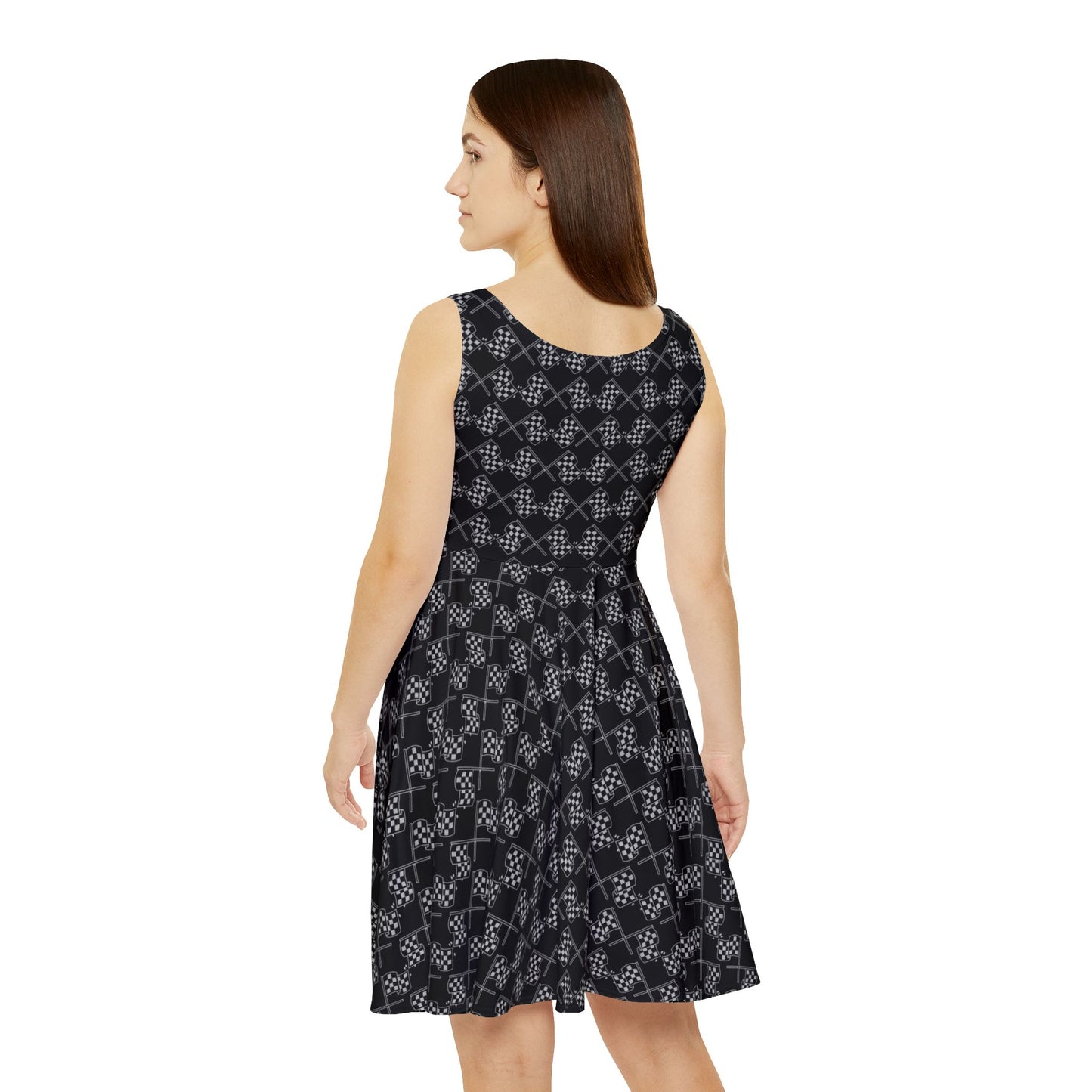 Racer Chic Black Checkerd Women's Skater Dress - Perfect for Casual Outings and Parties