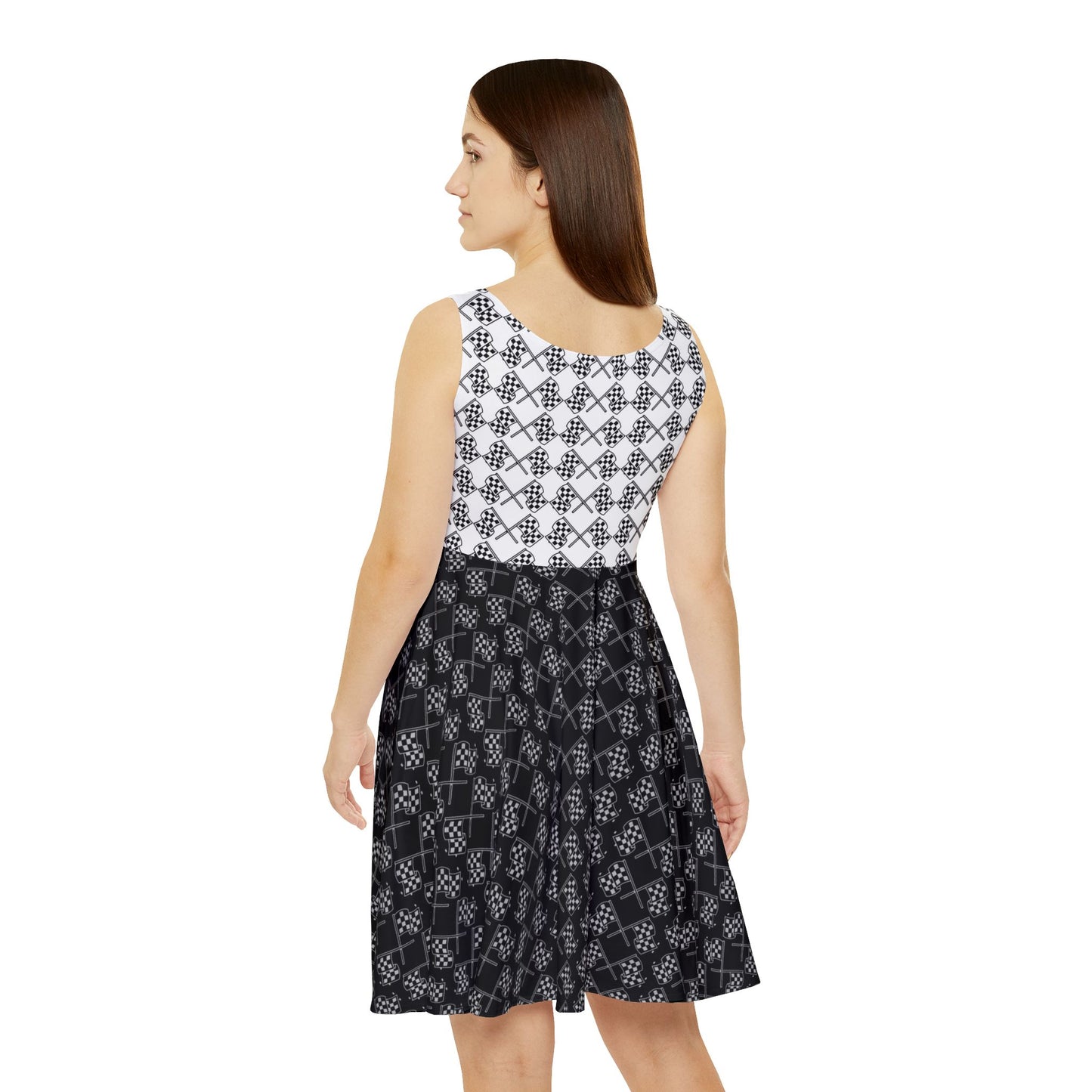 Racer Chic Black and White Women's Skater Dress - Perfect for Casual Outings and Parties